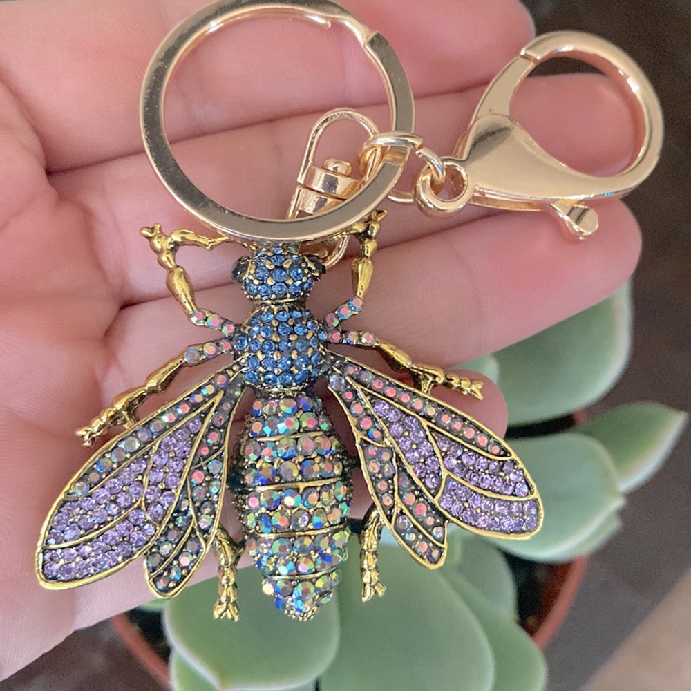 Golden Rhinestones Bee Keychain Bag Charm